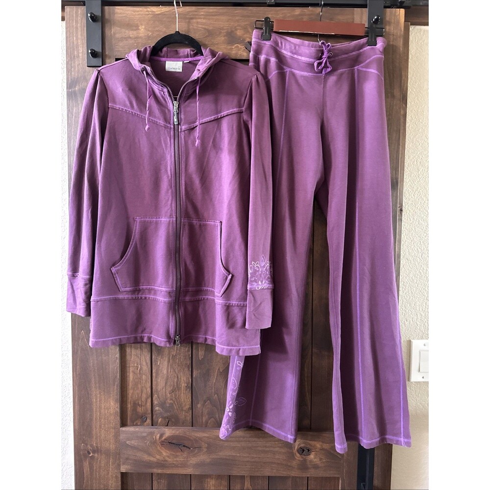 Athleta Burgundy Tracksuit Sweatsuit Yoga 2 Piece Jacket Activewear Women Small